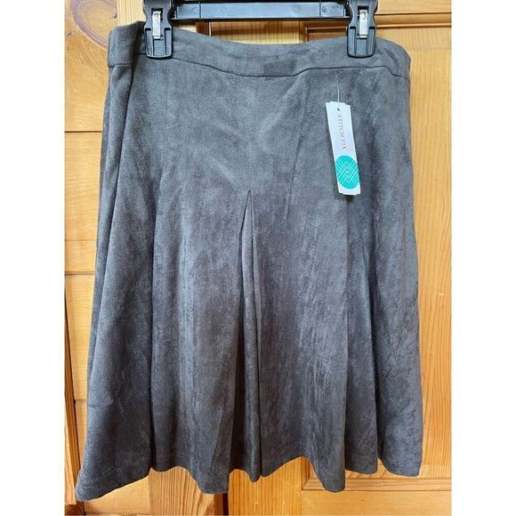 Stitch Fix Gilli Inverted Box Pleat Suede A-Line Skirt S Women's Gray New - Picture 1 of 4